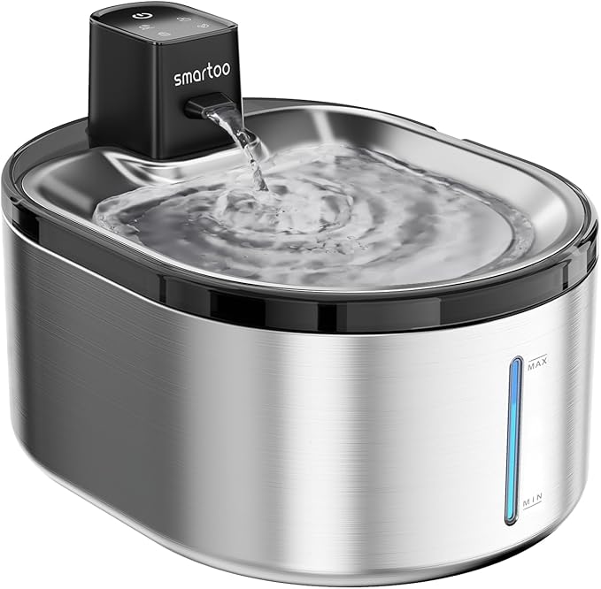 Wireless Cat Water Fountain Stainless Steel, 152oz/4.5L Cat Fountain Battery Operated, Cordless Pet Water Fountain for Cats & Dogs with Motion Sensor, Ultra Quiet Pump, 6 Filters