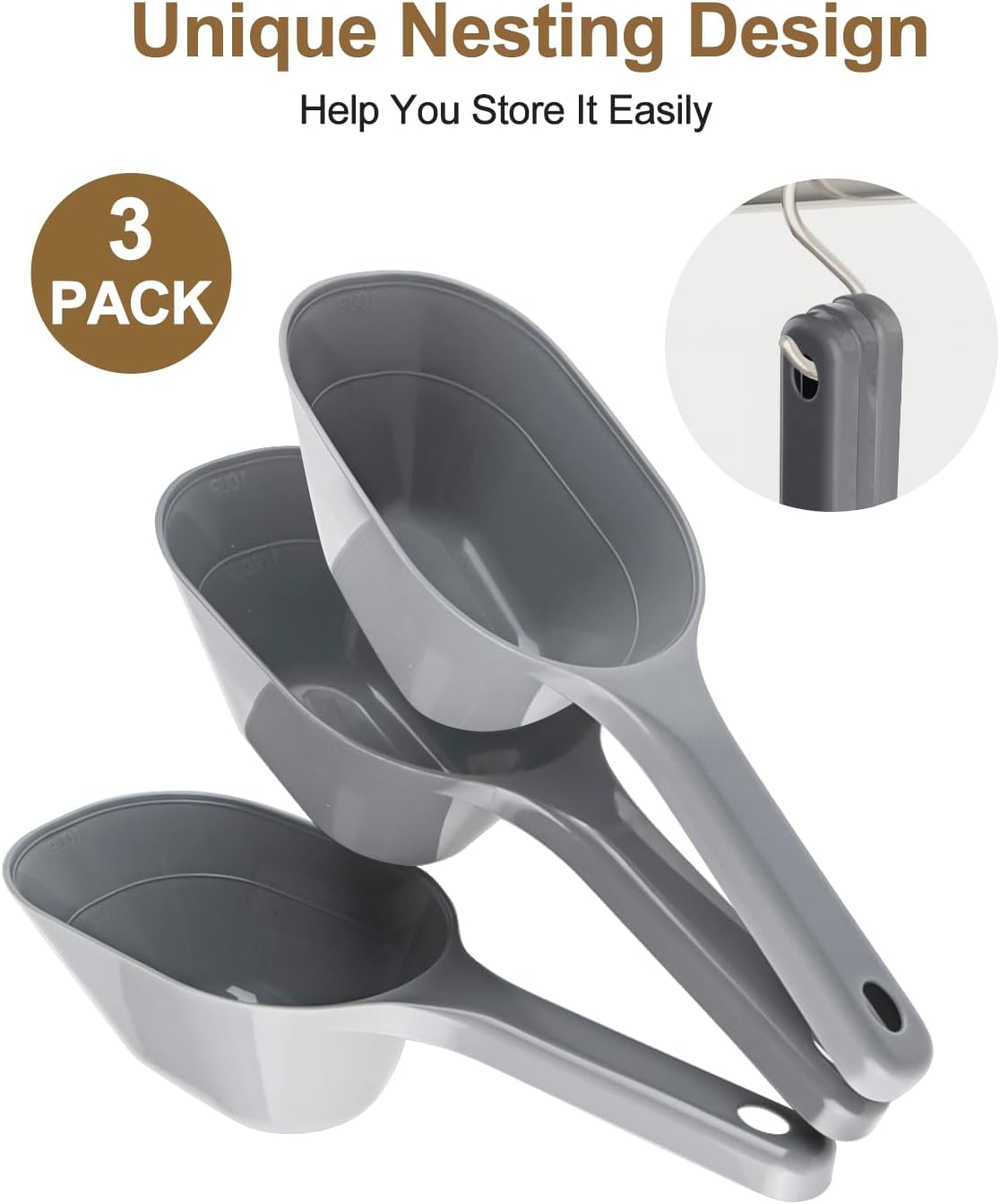 ANVS 3 Pack Dog Food Scoop Set, 1 Cup Dog Food Scoop Multi Purpose Plastic Pet Food Scoop Measure Cups for Dog,Puppy and Cat