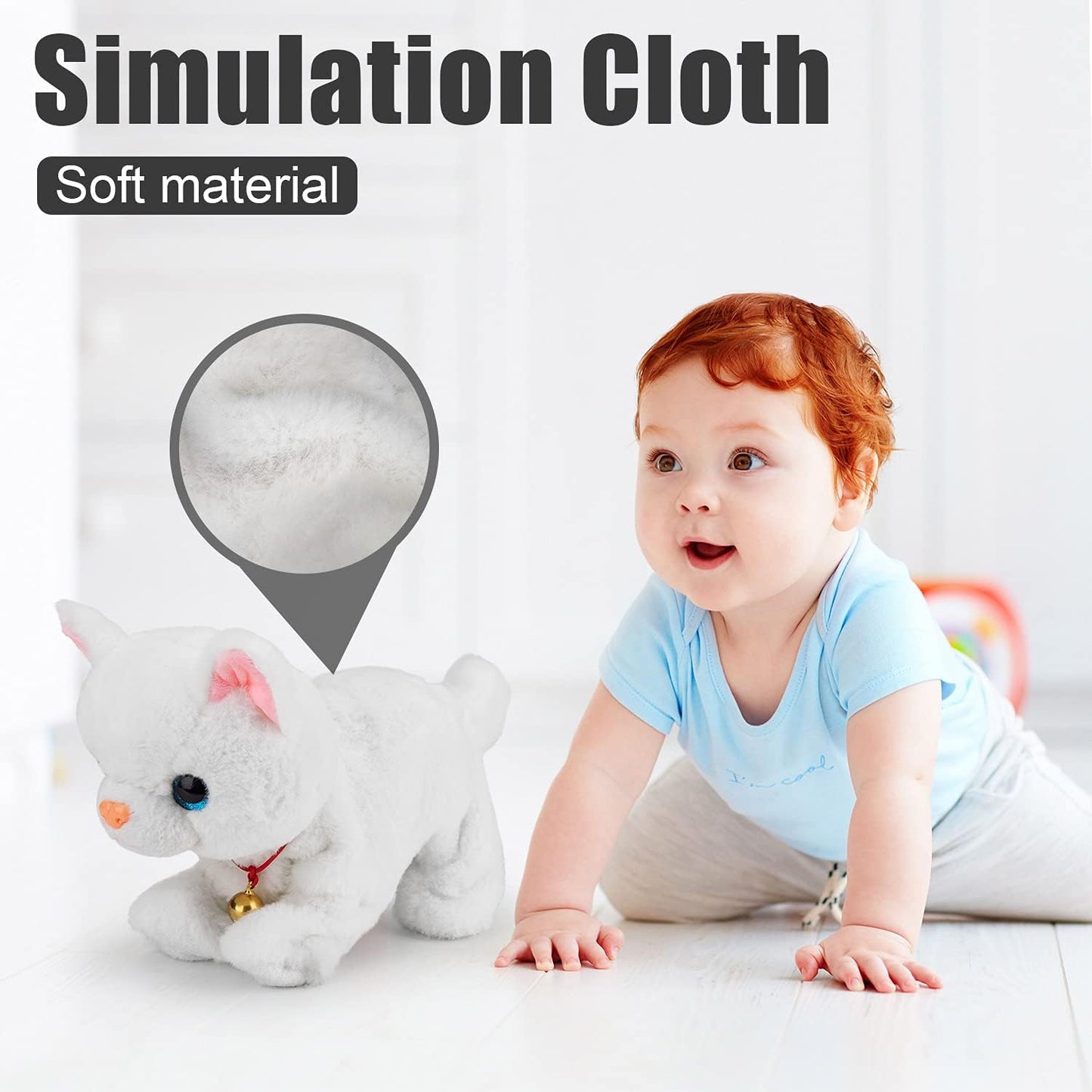 Smalody Interactive Electronic Plush Toy - Upgrade Robot Talking Cat Toys with LED Light Eyes, Animals Sound Control Electronic Pet for Kids, Kitten Toys for Boys & Girls Kids(White)