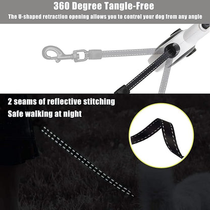 HCY&WLD Upgrade 3-in-1 Retractable Dog Leash with Integrated Dispenser & Poop Bags, 16 ft Heavy Duty Dog Leash with Anti-Slip Handle for Dogs up to 110 lbs, 360° Tangle-Free, One Button Brake & Lock