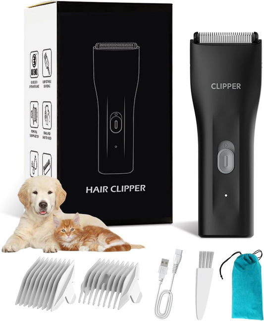 Prowerful Home Professional Dog Grooming Kit Clipper Low Noise USB Rechargeable Gifts for Dog Cat Black,TS006