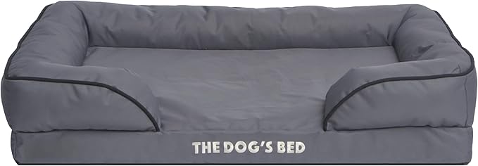 The Dog’s Bed, Orthopedic Standard Foam Waterproof Dog Bed with Standard Support, Large Grey with Black Trim, Waterproof, Supportive Dog Bed with Replaceable Covers