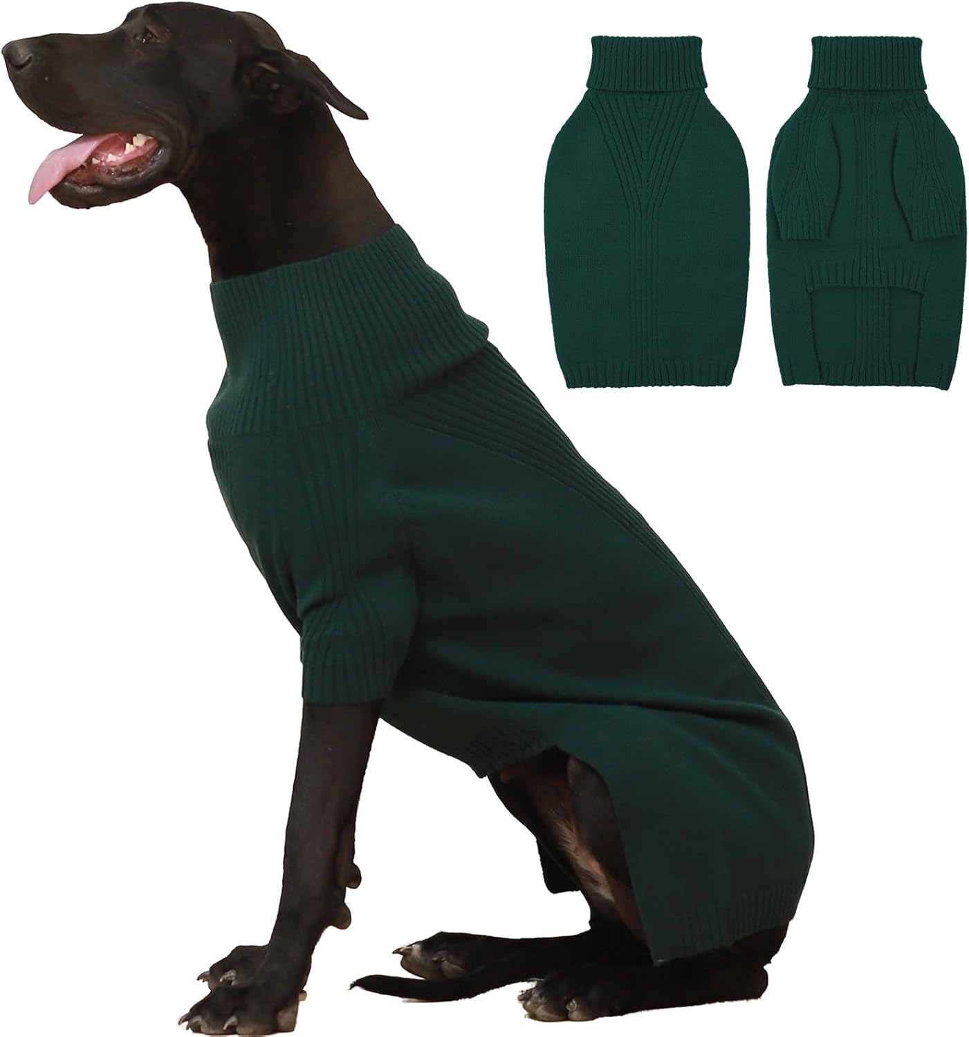 IECOii Extra Large Dog Sweater 4XL,Thermal Warm Dog Sweaters for Giant Breed Dogs,Turtleneck Knitted Knitwear for Pet Winter,Stretchy&Easy On Doggy Sweatshirt for Doberman,Great Dane(Green,XXXXL)