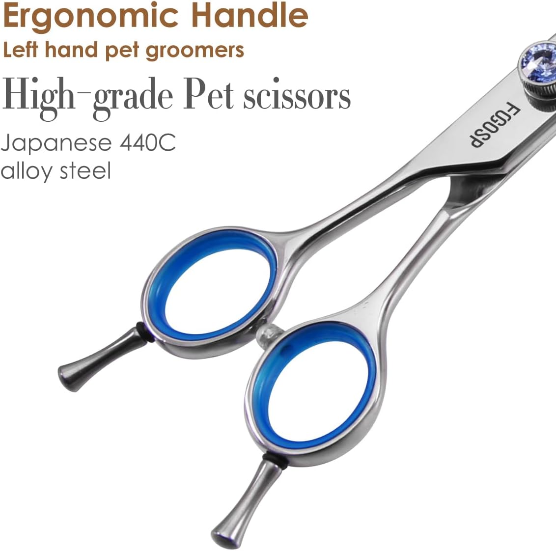 Left Handed Curved Scissors for Dog Grooming Professional 8 inch Long Downward Curved Shears Grooming for Poodle Large Dogs Pet 30°Japanese 440C Stainless Steel (8.0 curved)