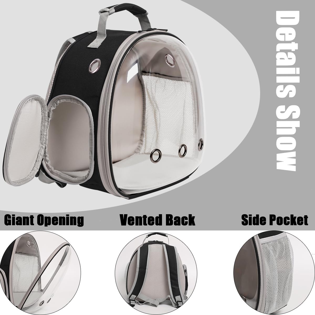 halinfer Small Bird Travel Backpack Carrier Cage with Cups, Backpack to Transport Backpack Carrier with Clamp Cups Stand Perch for Parakeet Cockatiel Budgies Vet Carry Book Bag Black