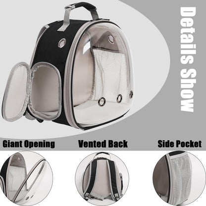 halinfer Small Bird Travel Backpack Carrier Cage with Cups, Backpack to Transport Backpack Carrier with Clamp Cups Stand Perch for Parakeet Cockatiel Budgies Vet Carry Book Bag Black