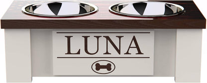 GrooveThis Woodshop - Personalized Elevated Dog Bowl Stand for Large, Medium, Small, X-Small Dogs - Stainless Steel Food and Water Bowls - Raised Dog Dish (X-Small, Flag Design)