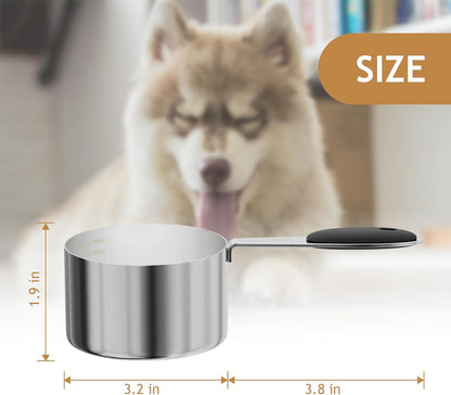 1PCS 1CUP(237ml) Dog Cat Food Scoop, Stainless Steel Measuring Cup, Metal Pet Scooper with Inner Precision Scale Measurement