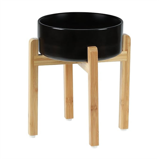 Ceramic Raised Dog Bowl Set, Elevated Dog Bowl with Stand, Food and Water Bowl for Large Breed Dogs, Weighted Pet Dishes(8.2'',60OZ, Black)