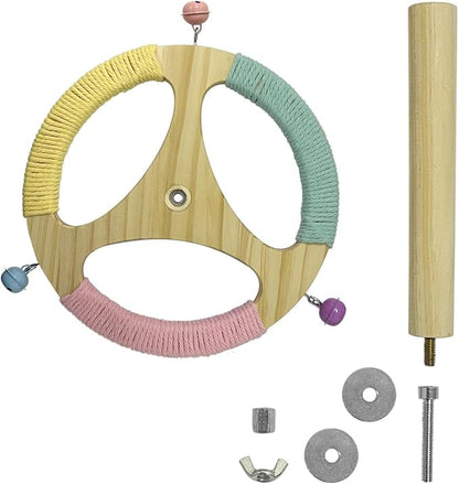 Bird Stand Perch Toy,Wooden Spinning Turntable Parrot Toy，Exercise Spinning Parakeet Toys for Birds Cage Accessories