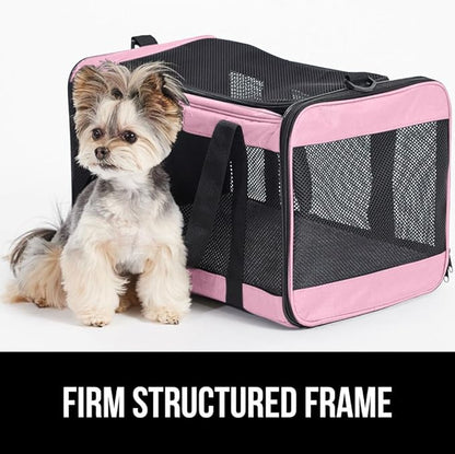 GORILLA GRIP Cat Carrier Travel Bag Up to 15 Lbs, Soft Collapsible Small Dog Carriers, Top and Side Entry Breathable Mesh, Grip Feet on Underside, Cozy Washable Waterproof Pad, Portable Kennel, Pink