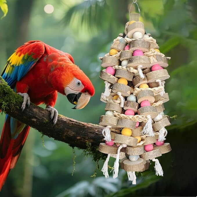 Bird Toys for Large Parrots Toys Natural Colored Wooden Bird Cages Chew Accessories for Macaws, Cockatoos, African Grey, and Amazon Parrots,