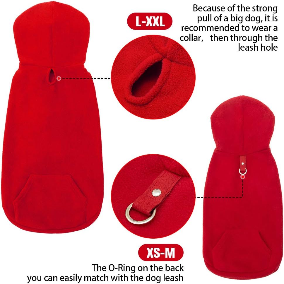 EXPAWLORER Dog Hoodie Fleece Sweater Vest, Hooded Dog Sweatshirt Fall Winter Pet Clothes with Leash Ring, Sleeveless Warm Cozy Puppy Clothing for Cat Small Medium Large Dogs Girl Boy, Red XS