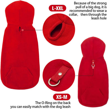 EXPAWLORER Dog Hoodie Fleece Sweater Vest, Hooded Dog Sweatshirt Fall Winter Pet Clothes with Leash Ring, Sleeveless Warm Cozy Puppy Clothing for Cat Small Medium Large Dogs Girl Boy, Red XS