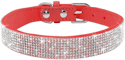 Serijoars Small Dog Collar with Rhinestone Crystal Diamond Colorful Bling Girl Puppy Cat Collars (L, Red)
