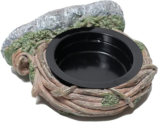 Reptile Feeding Ledge with 2 Cups, Hollow Vine Food Dish & Water Bowl for Bearded Dragon, Gecko, Lizard & Snake – Reptile Tank Accessories for Terrariums