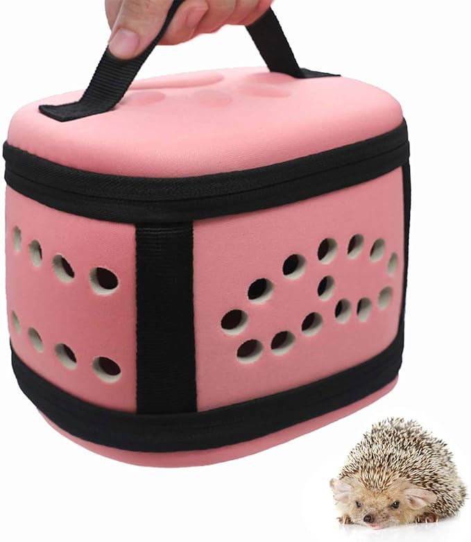 KAMEIOU Portable Small Animal Guinea Pig Carrier Cage with Mat Zipper Breathable Hole Window Hamsters Hedgehogs Guinea Pigs Small Pet Travel Carrier Cage Case Handbag for Animals Carrier（Pink）