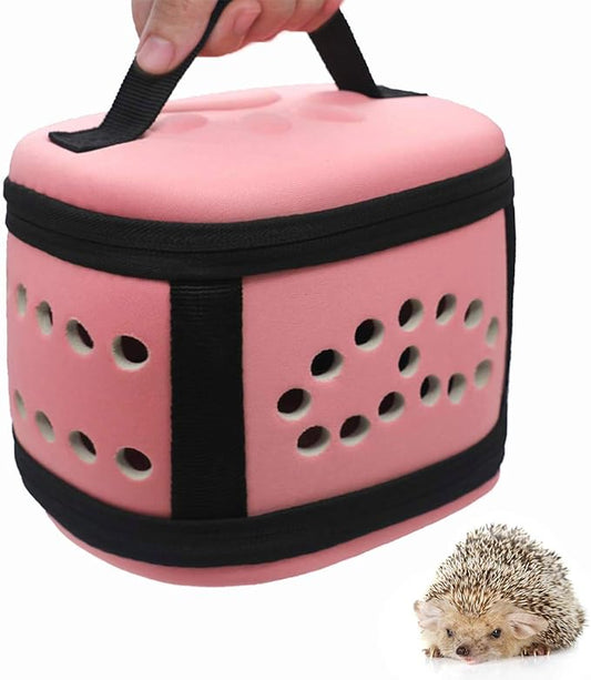 KAMEIOU Portable Small Animal Guinea Pig Carrier Cage with Mat Zipper Breathable Hole Window Hamsters Hedgehogs Guinea Pigs Small Pet Travel Carrier Cage Case Handbag for Animals Carrier（Pink）