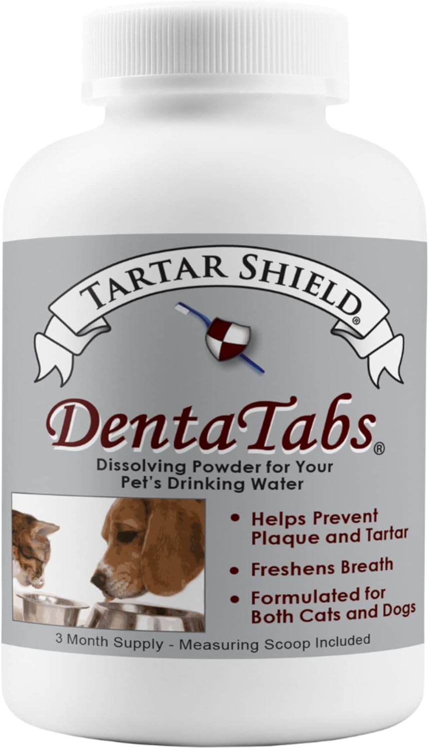 Tartar Shield DentaTabs | Dog & Cat Dental Mouthwash Water Additive Powder | Fights Tartar Plaque & Bad Breath Cleans Teeth & Gums | Natural Pet Oral Health Support | Hypoallergenic & Calorie-Free