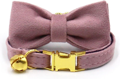 Personalized Cat Collar with Bells,Velvet Customized Small Cat Collar with Name Tag,Pet Collar with Name Phone Number Engraved ID Tags for Boy and Girl Kitten Cats (Pink Purple)
