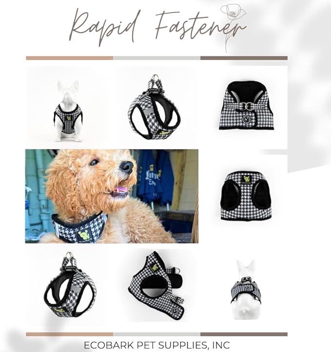 EcoBark Step in Dog Harness - Teacup Dog Harnesses for XXS, XS, and Small Dogs - Soft Mini Body Halter - Puppy to Senior Dogs - Dog Harness Vest Under 5 pounds lbs (XXS, Houndstooth)