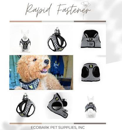 EcoBark Step in Dog Harness - Teacup Dog Harnesses for XXS, XS, and Small Dogs - Soft Mini Body Halter - Puppy to Senior Dogs - Dog Harness Vest Under 5 pounds lbs (XXS, Houndstooth)