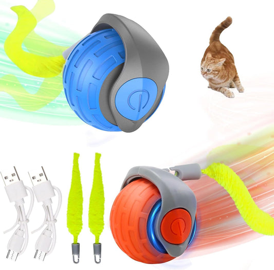 Speedy Tail Interactive Cat Toy Ball, 2025 New Generation, Indoor Play with Replacement Tail (Blue-Orange)