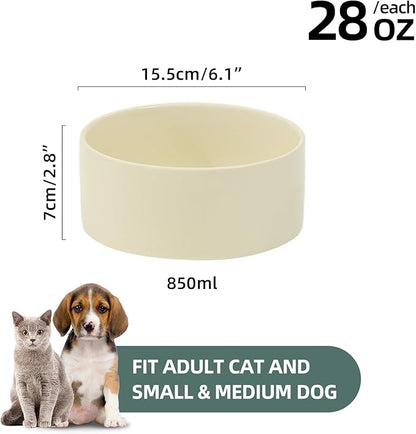 Ceramic 6.1inch Dog Bowls for Small and Medium Breed Dog Dish Pet Food and Water Bowl (Set of 2 Bowls - Beige, 28oz)