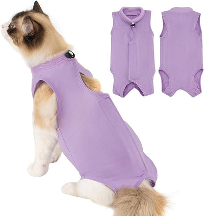 Avont Cat Recovery Suit Post-Surgery Onesie, Breathable Cone-of-Shame Alternative Bodysuit for Spayed Female Kittens, Skin Abdonminal Wound Care -Purple(M)