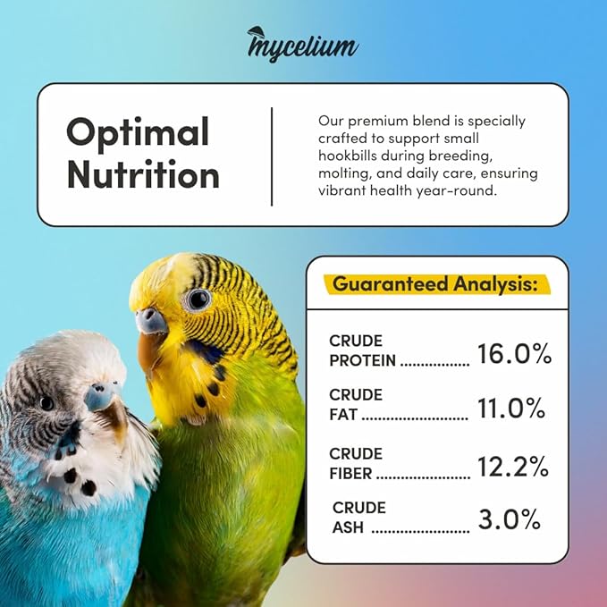 Mycelium Organic Small Hookbill Plus Feed (5 LBS) | High-Protein Bird Food for Parrotlets, Lovebirds, Cockatiels & Conures | Brain & Heart Support | Omega-Rich, Vitamin-Fortified | Non-GMO, USA Made