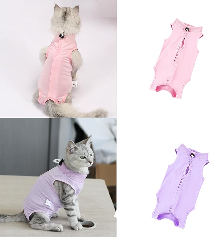 2 PCS Cat Recovery Suit for Spay Abdominal Wounds Female, Cat Onesie for Cats After Surgery, Pet Surgery Recovery Suit Kitten Onesie for Cats Anti Licking (Pure(2 PCS), Small)