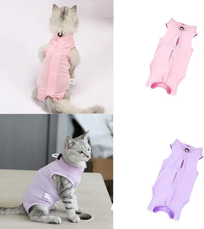 2 PCS Cat Recovery Suit for Spay Abdominal Wounds Female, Cat Onesie for Cats After Surgery, Pet Surgery Recovery Suit Kitten Onesie for Cats Anti Licking (Pure(2 PCS), Small)