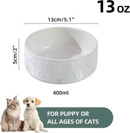Ceramic 5.1inch Set of 2 Dog and Cat Bowls for Puppy, Kitty, Cats, 2pcs Anti-Slip Food and Water Pet Feeder(2 Bowls, Arctic White)