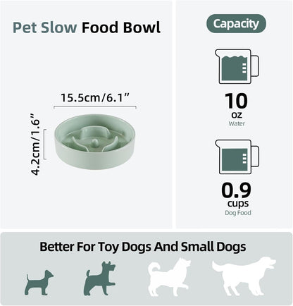 Ceramic 0.9 Cup Dog Bowl Slow Feeder for Small Dog, 6.1inch Pet Slow Feeder, Stop Bloat, Preventing Choking(Single Bowl-Light Green)
