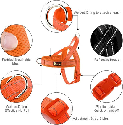 Plutus Pet No Pull Dog Harness with Breathable Mesh Padded, Adjustable Reflective Escape Proof Dog Harness, Quick Fit Dog Vest Harness for Small Medium Large Dogs(L, Orange)