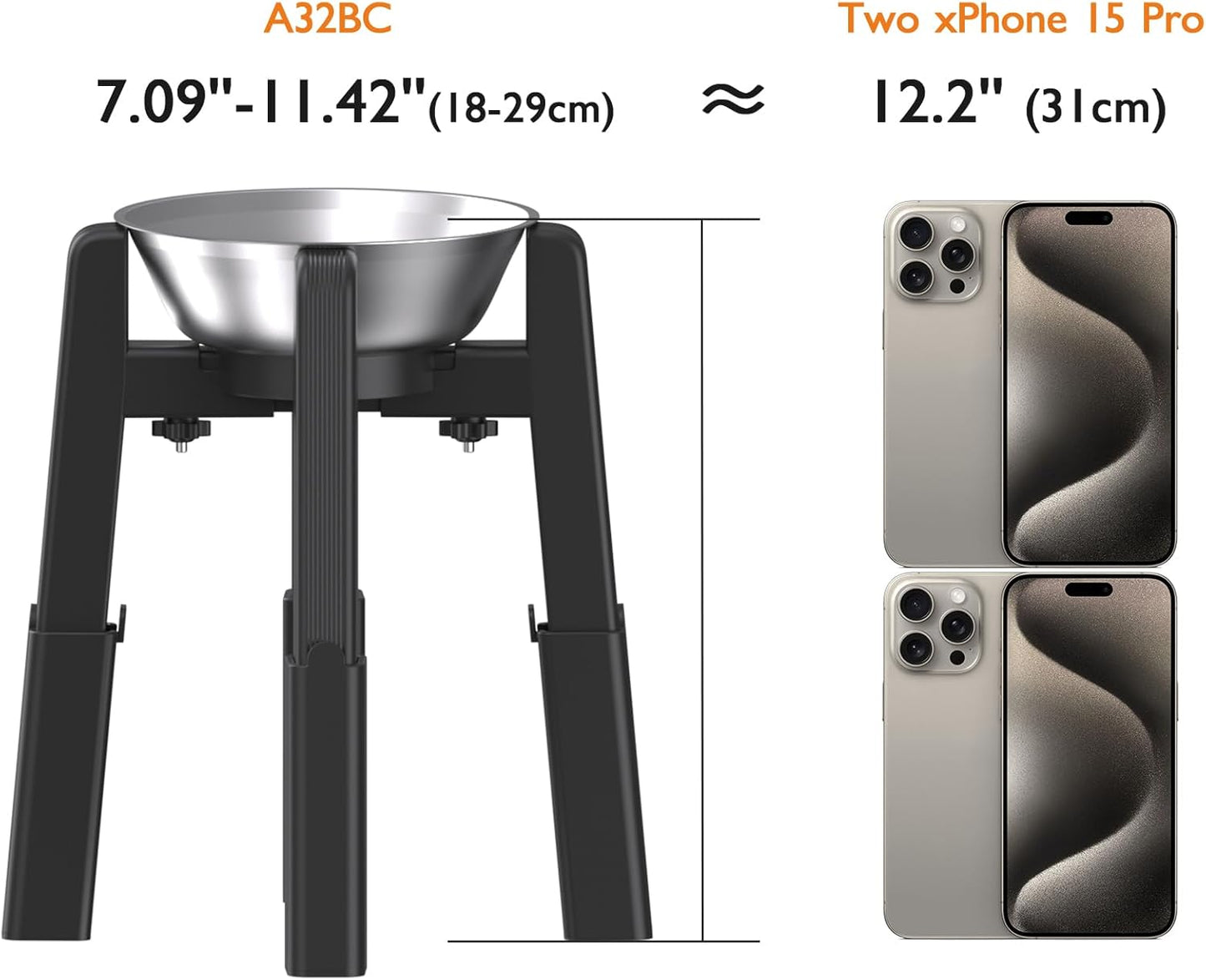 CZPET Dog Bowl Stand, 51 oz Large Capacity Raised Elevated Dog Food/Water Stainless Steel Feeder, Size and Height Adjustable & Anti-Slip Stand for Medium Dogs (2 Pack)