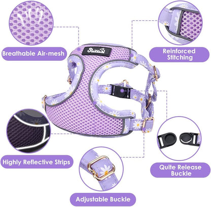 Lukovee No Pull Puppy Harness and Leash Set - Soft Lightweight Escape Proof Puppy Vest Harness, Breathable Adjustable Pet Harness with Dog Leash for Small Dogs (Purple, XXS)