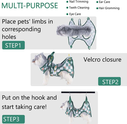 AIO Cat & Dog Restraint Sling for Nail Trimming Foldable Dog Grooming Supet Relaxation Hammock Harness for Pet Grooming S Green