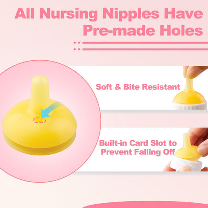 Kitten Bottle Feeding kit with Feeding Nipple and Syringe, Soft Silicone Nursing Pet Feeding Bottle, Ventilation Valve Resistant Tearing for Small Puppies, Kittens, Rabbit (L Nipple-Yellow)