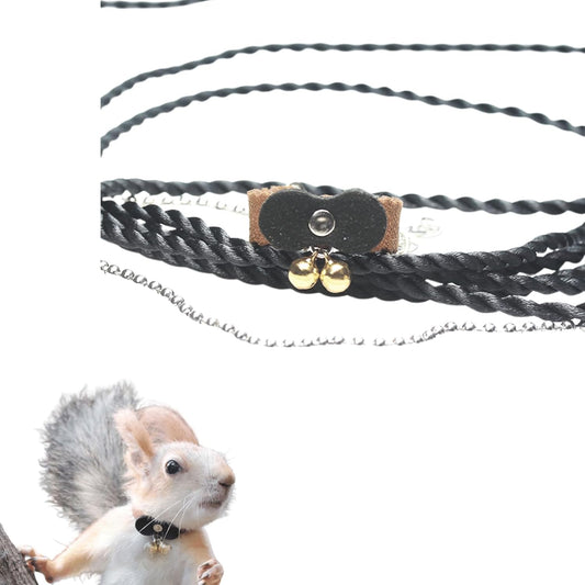 Squirrel Chipmunk Traction Rope Strap Anti-Biting Chain Rope, Small Animal Walking Collar Harness with Lead Leash for Hamster Gerbil Rat Mouse Ferret Chinchilla (Black with Coffee)