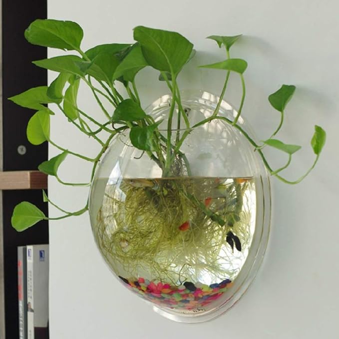 Wall Mounted Acrylic Fish Bowl, Hanging Flower Pot Vase Decoration, Clear Fish Tank Bubble Aquarium Plant Wall Decor, 7 inch