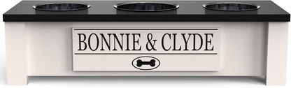 GrooveThis Woodshop - Personalized Elevated Triple Dog Bowl Stand for Large, Medium, Small, X-Small Dogs - 3 Stainless Steel Food and Water Bowls - Raised Dog Dish with Internal Storage (Small, Black)