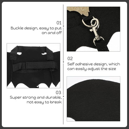 Bunny Harness and Leash Set with Bell - 3pcs Halloween Rabbit Pulling Bat Wings Pet Suit for Guinea Pig Hamster Small Animals Apparel Chest Strap Walking Training Traction Rope Vest