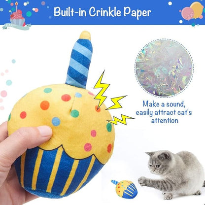 BINGPET Cat Birthday Catnip Toys for Indoor Cats,Cat Birthday Hat,Bandana and Cat Birthday Cake Interactive Plush Kitten Chew Toys,Cute Fish,Balloon Toys with Crinkle Paper and Catnip Inside(Blue)