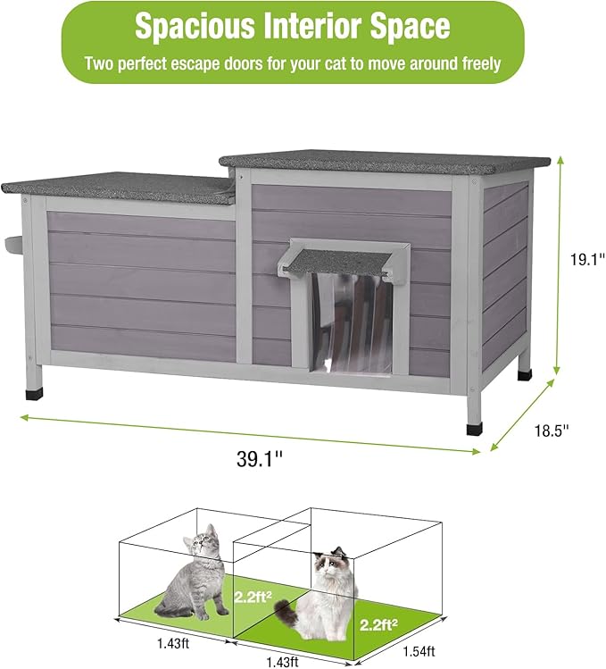 GUTINNEEN Outdoor Cat House Weatherproof Feral Kitty Shelter for Winter Cat Condo with Large Opening Roof (1-Story（AIR93）)