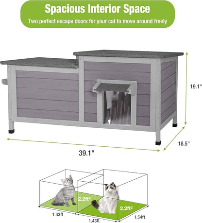 GUTINNEEN Outdoor Cat House Weatherproof Feral Kitty Shelter for Winter Cat Condo with Large Opening Roof (1-Story（AIR93）)
