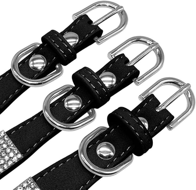 Rhinestone Dog Collar, Cute Dazzling Sparkling Soft Suede Leather Adjustable Pet Dog Cat Collar Crystal Diamond for Puppy Small Medium Large Dogs (M:32-38cm, Black-6)