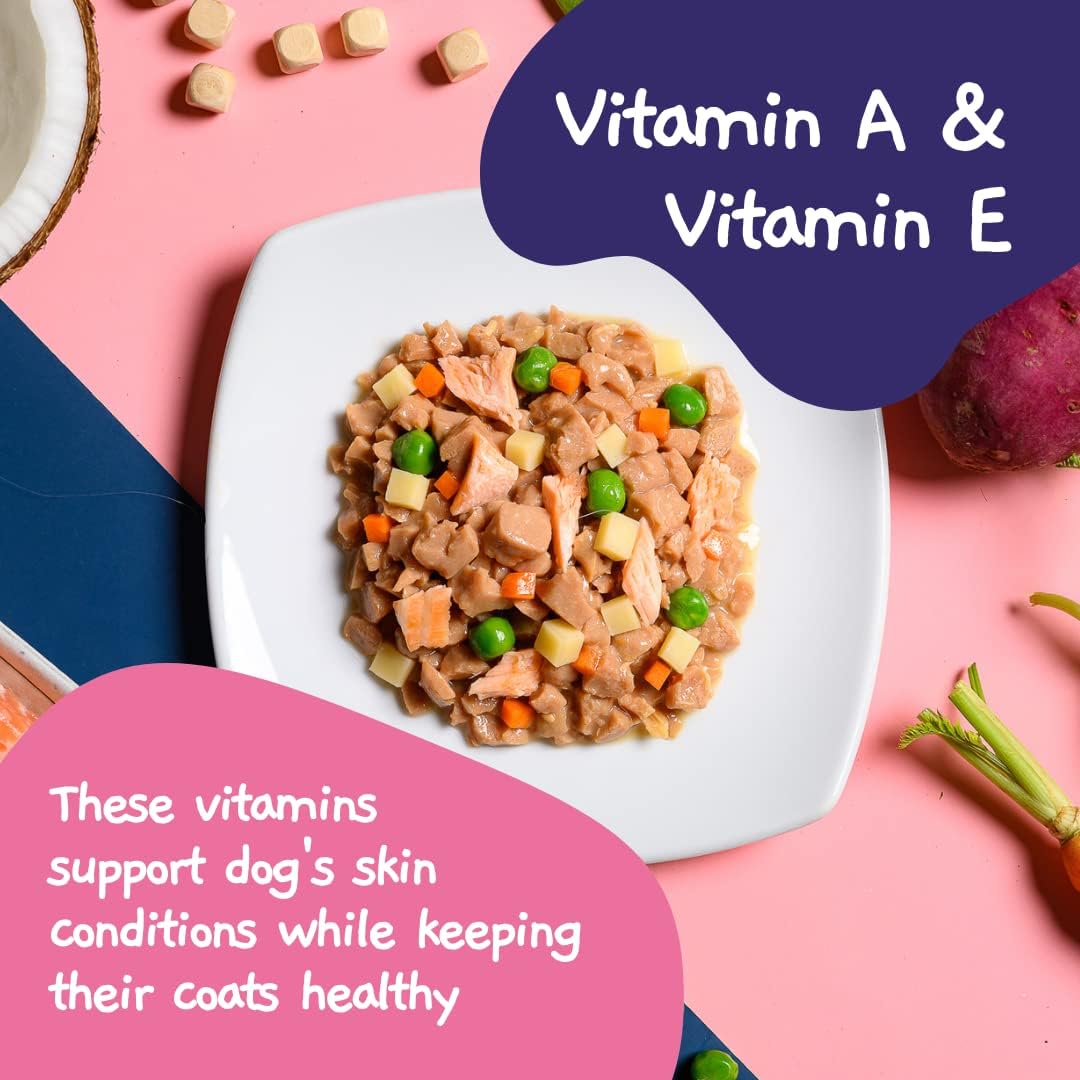 MOOCHIE Grain Free Small Dogs Wet Dog Food - Skin and Coat - Salmon, Chicken & Beef - No Artificial Flavors or Preservative - 12 x 3 oz Pouch