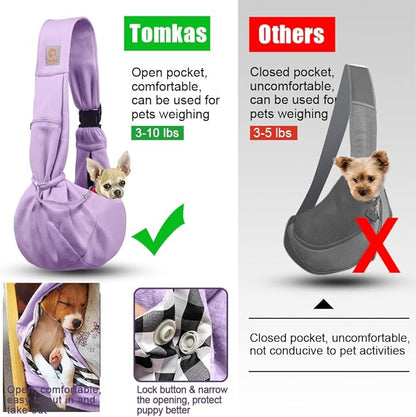 Tomkas Small Dog Sling Carrier - Zipper Pocket & Adjustable Strap - for 3-10 lbs Pets(Light Purple)