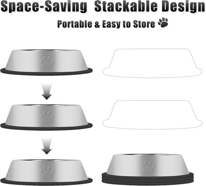 3Pcs Stainless Steel Dog Bowls Set with Dog Paw Pattern- Non-Slip Food and Water Bowl 54 Oz - Dishwasher-Safe, Rust Resistant Metal Pet Bowls for Small/Medium/Large Sized Pets